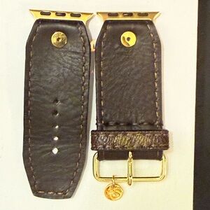 Spark*l bands - Size 1 Brown Veg with LV monogram keeper.  38-41mm Yellow Gold